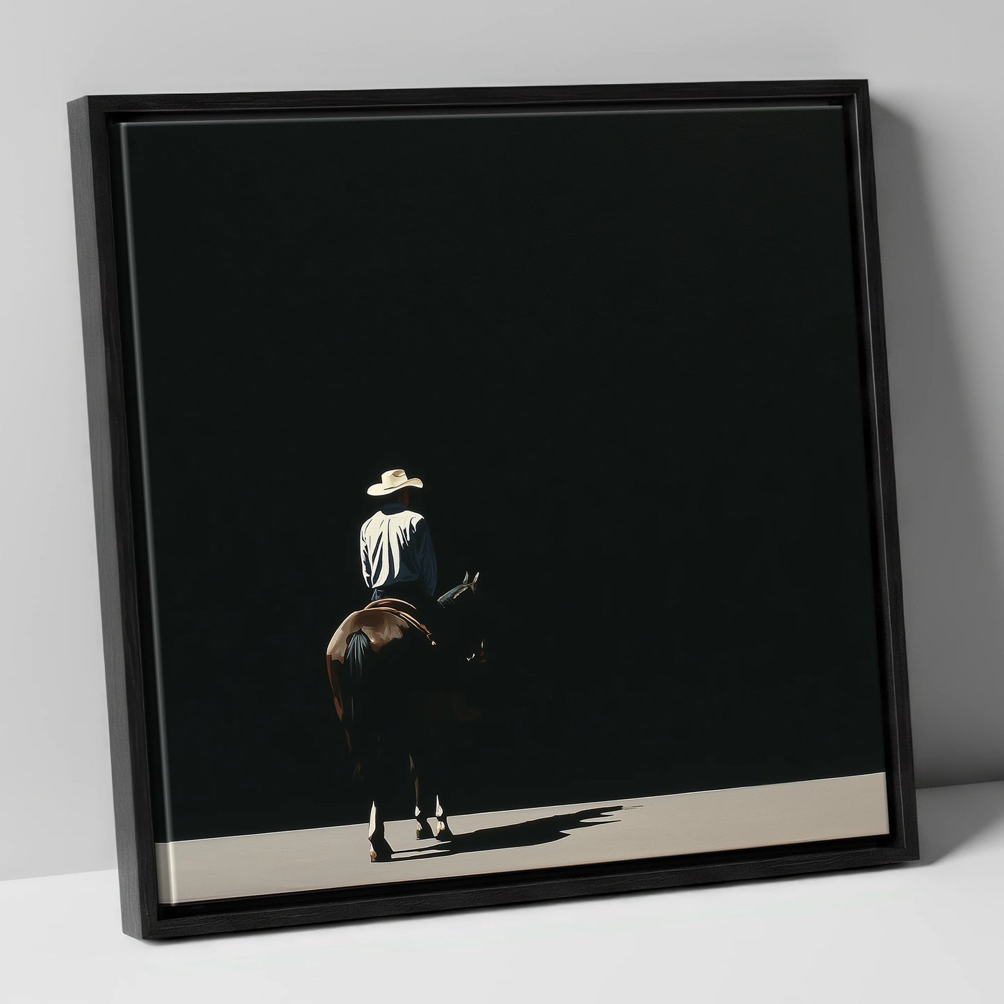Into the Shadows western horse canvas wall art in black frame