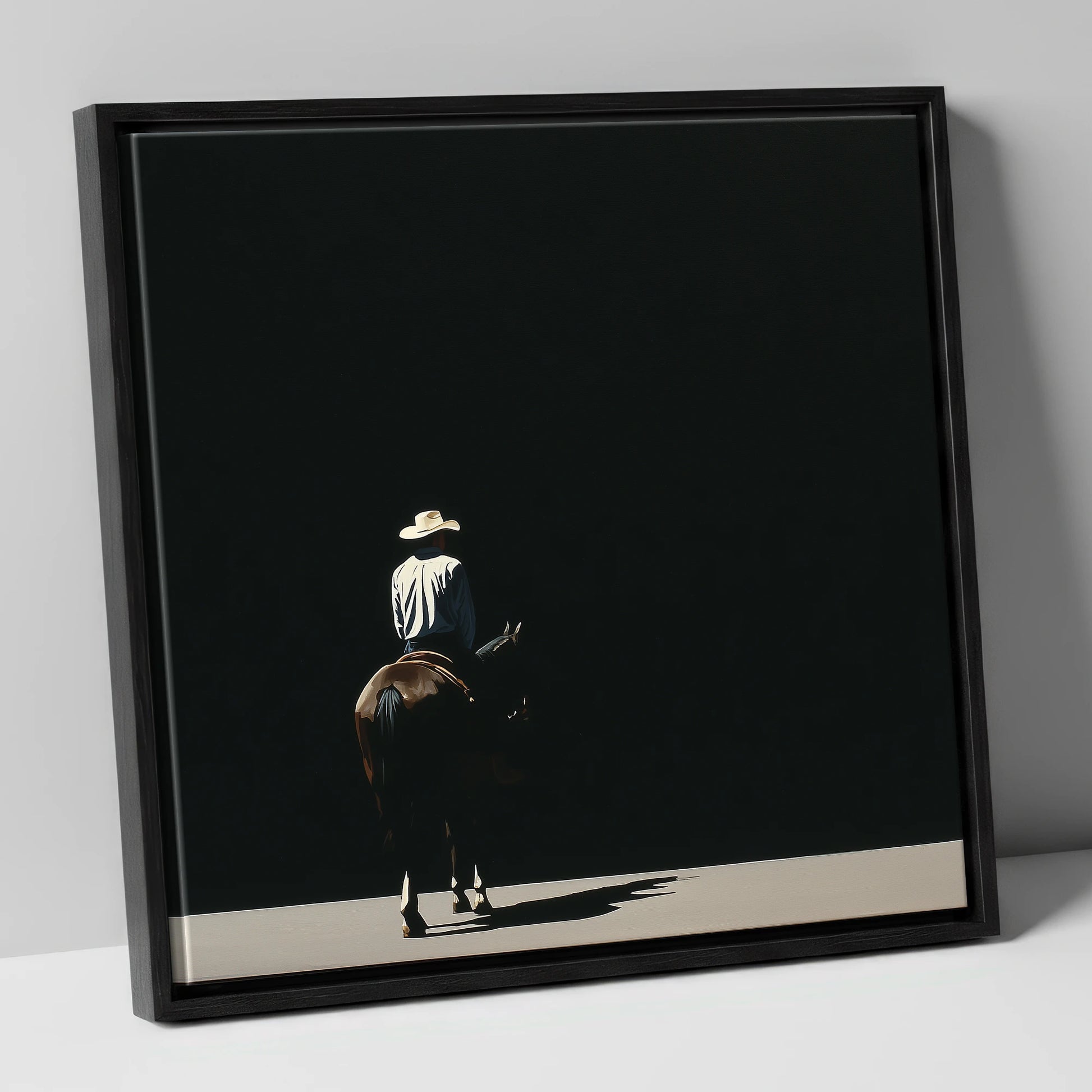 Into the Shadows western horse canvas wall art in black frame