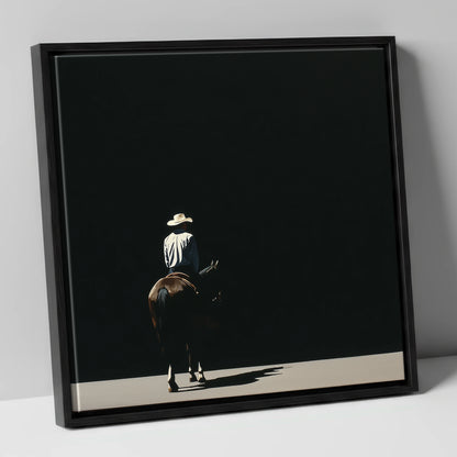Into the Shadows western horse canvas wall art in black frame