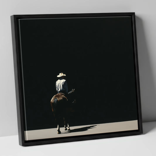 Into the Shadows western horse canvas wall art in black frame