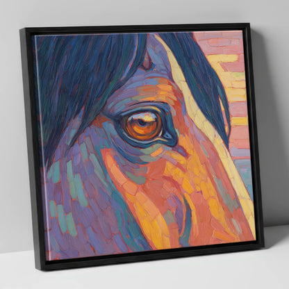 The Vivid Gaze horse portrait canvas wall art in black frame