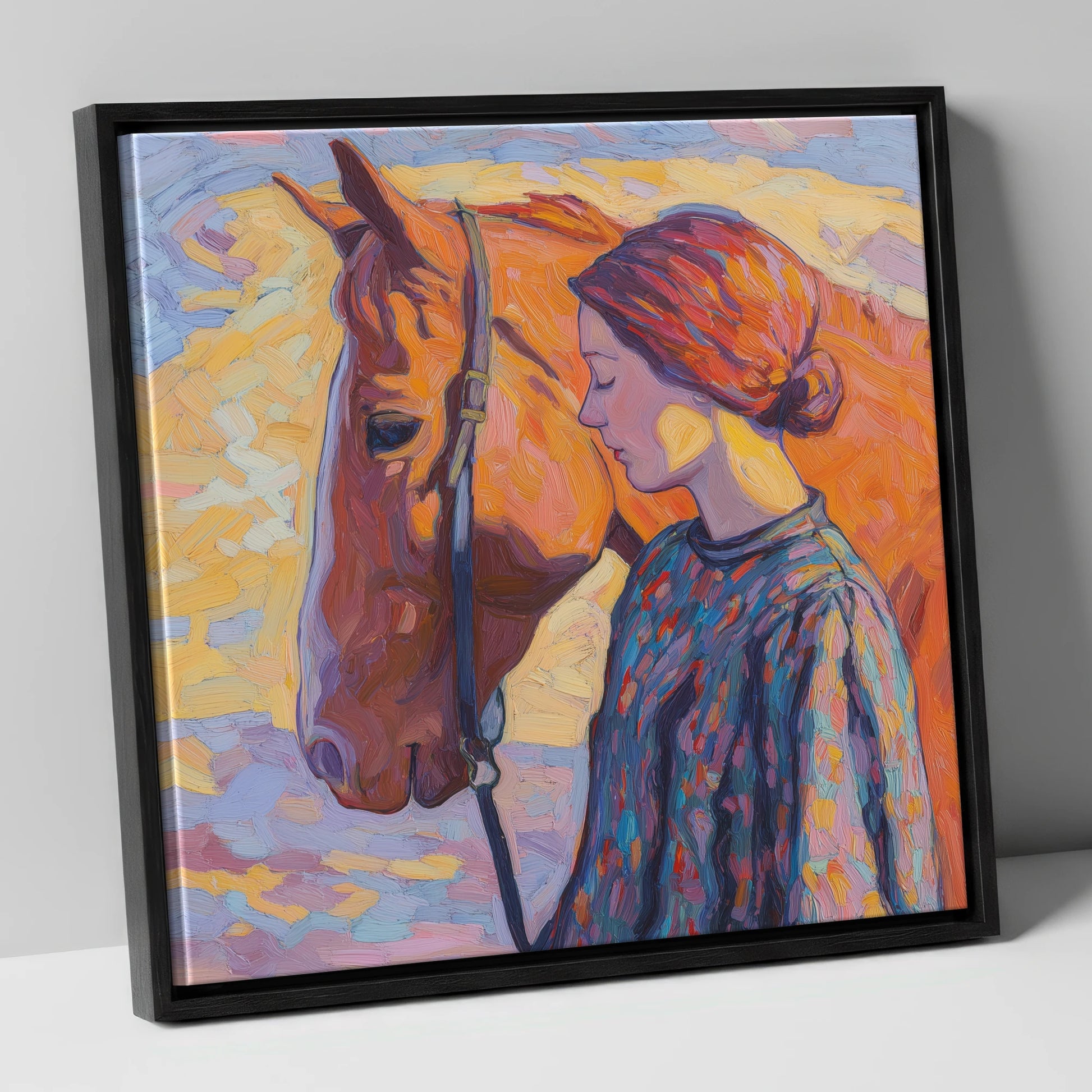 Radiant Connection horse & rider canvas wall art in black frame