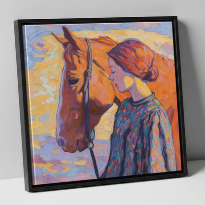 Radiant Connection horse & rider canvas wall art in black frame
