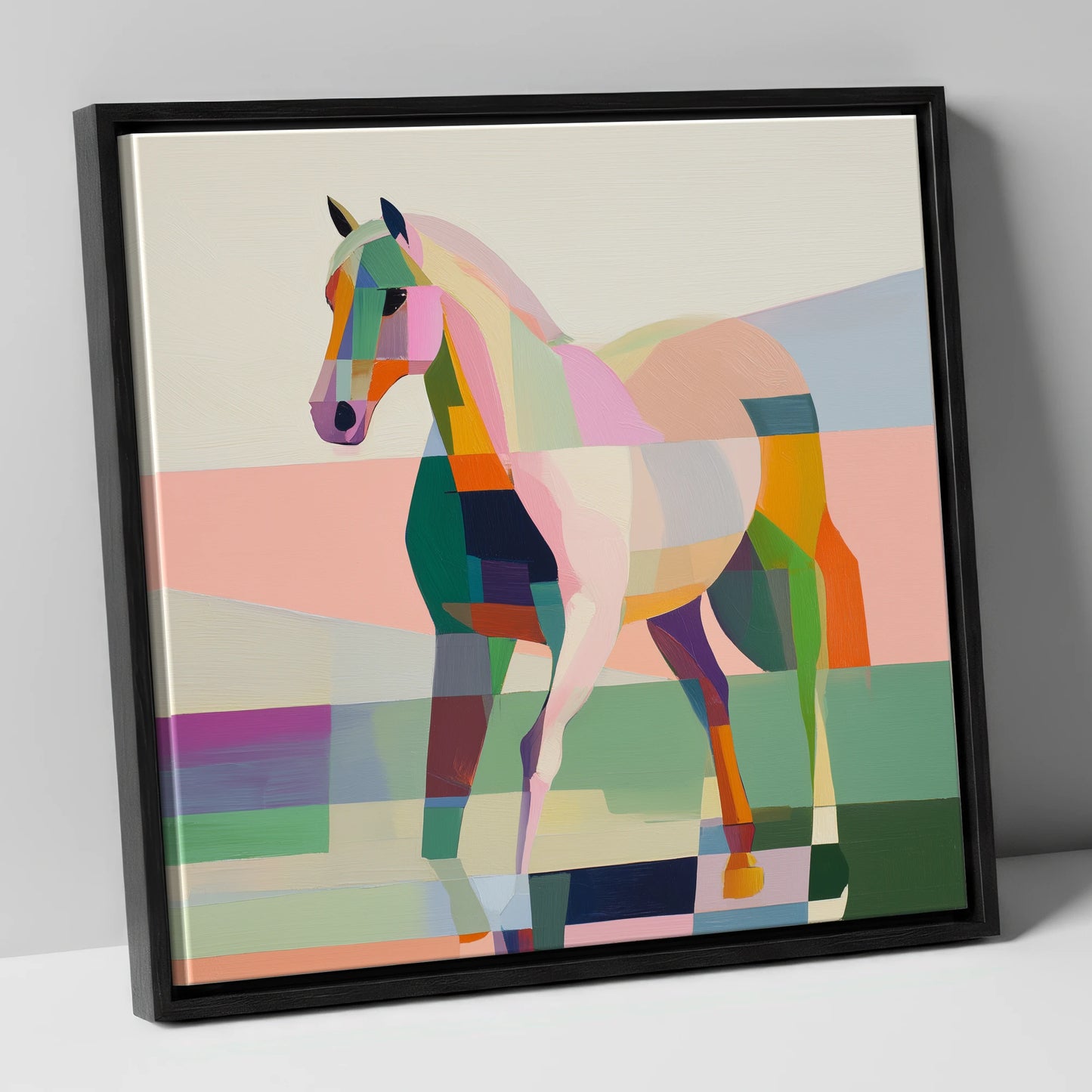 Vibrant Equine Geometry horse breed canvas wall art in black frame