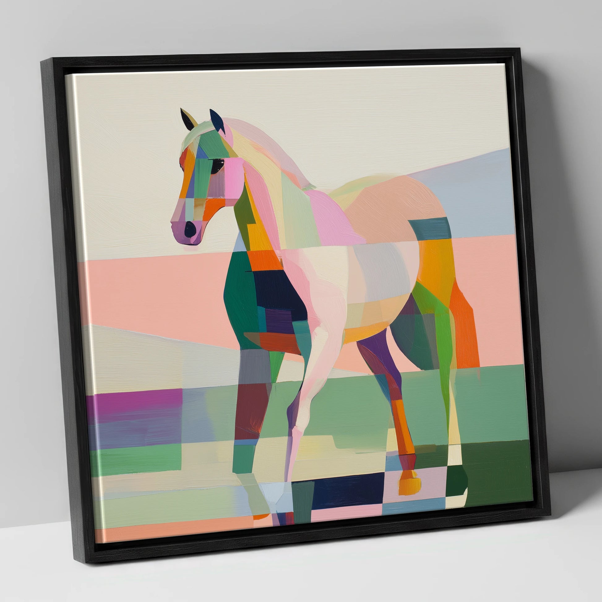 Vibrant Equine Geometry horse breed canvas wall art in black frame
