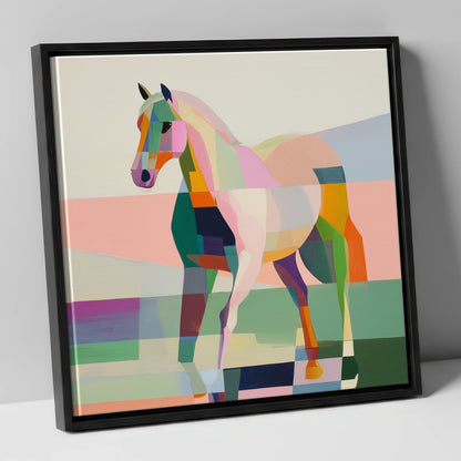Vibrant Equine Geometry horse breed canvas wall art in black frame