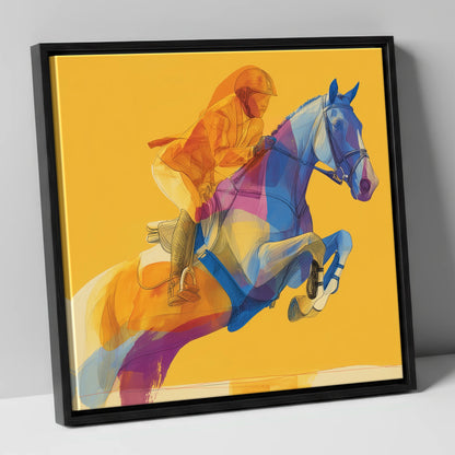 Vivid Ascent show jumping horse canvas wall art in black frame