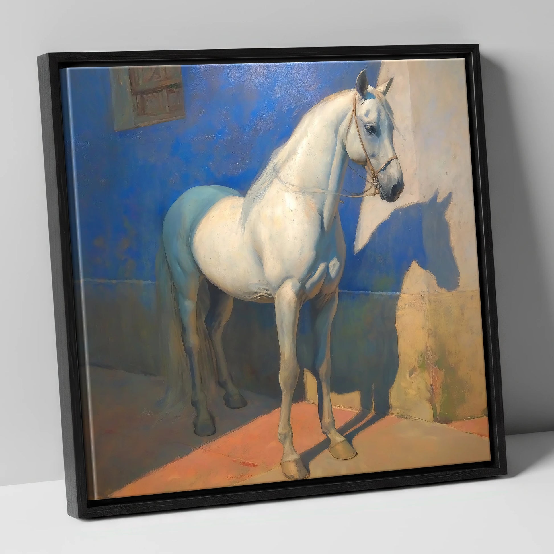 The Azure Courtyard horse breed canvas wall art in black frame
