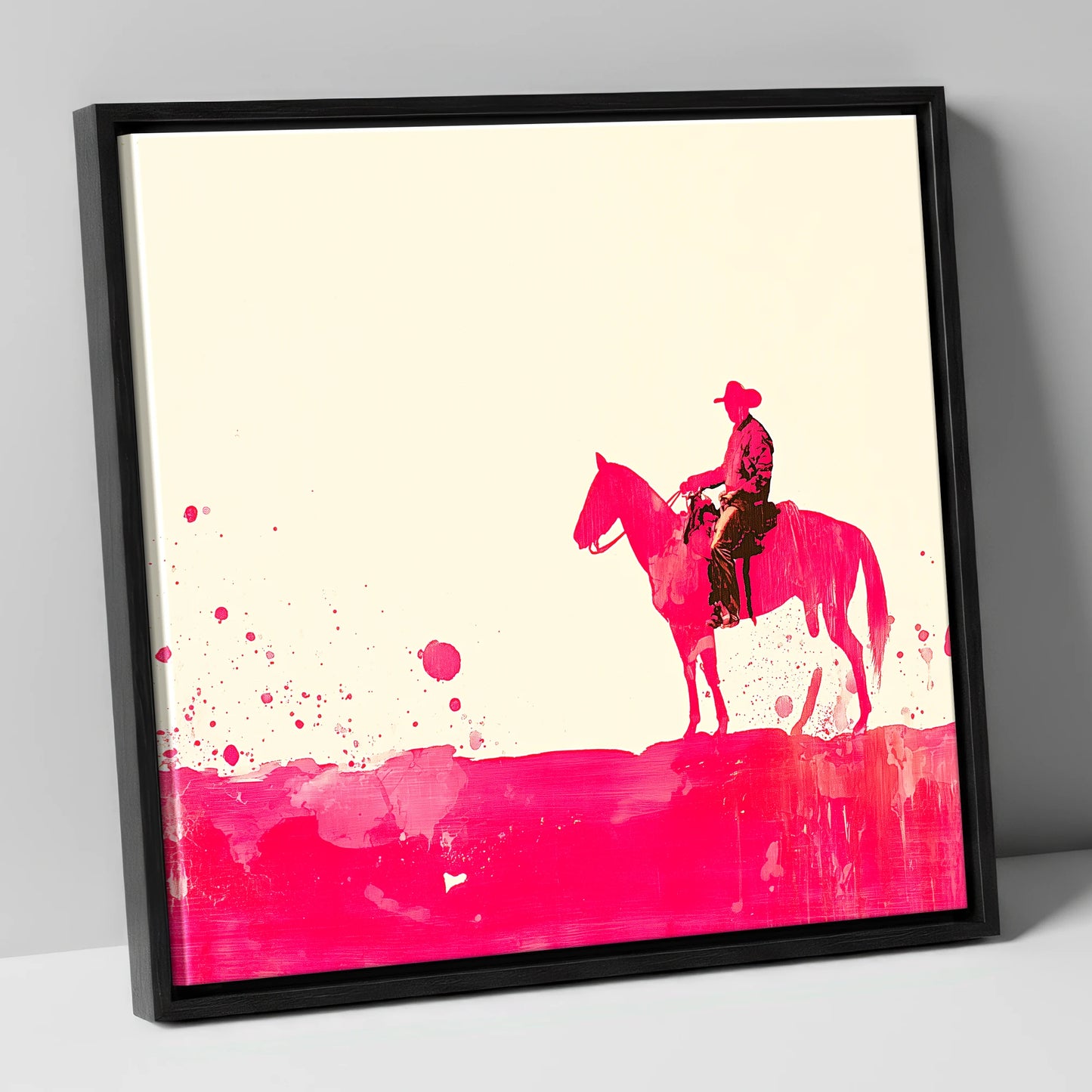 Vivid Western Silhouette western horse canvas wall art in black frame