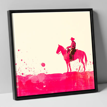 Vivid Western Silhouette western horse canvas wall art in black frame
