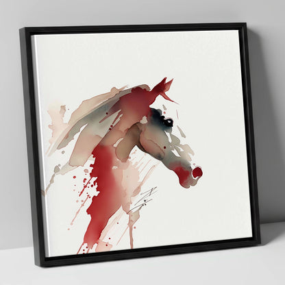 Crimson Momentum racing horse canvas wall art in black frame