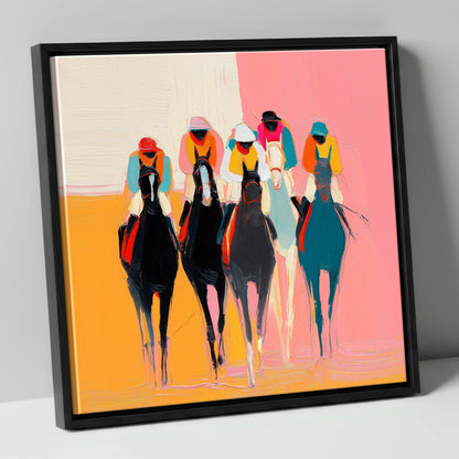 Charge to the Line racing horse canvas wall art in black frame