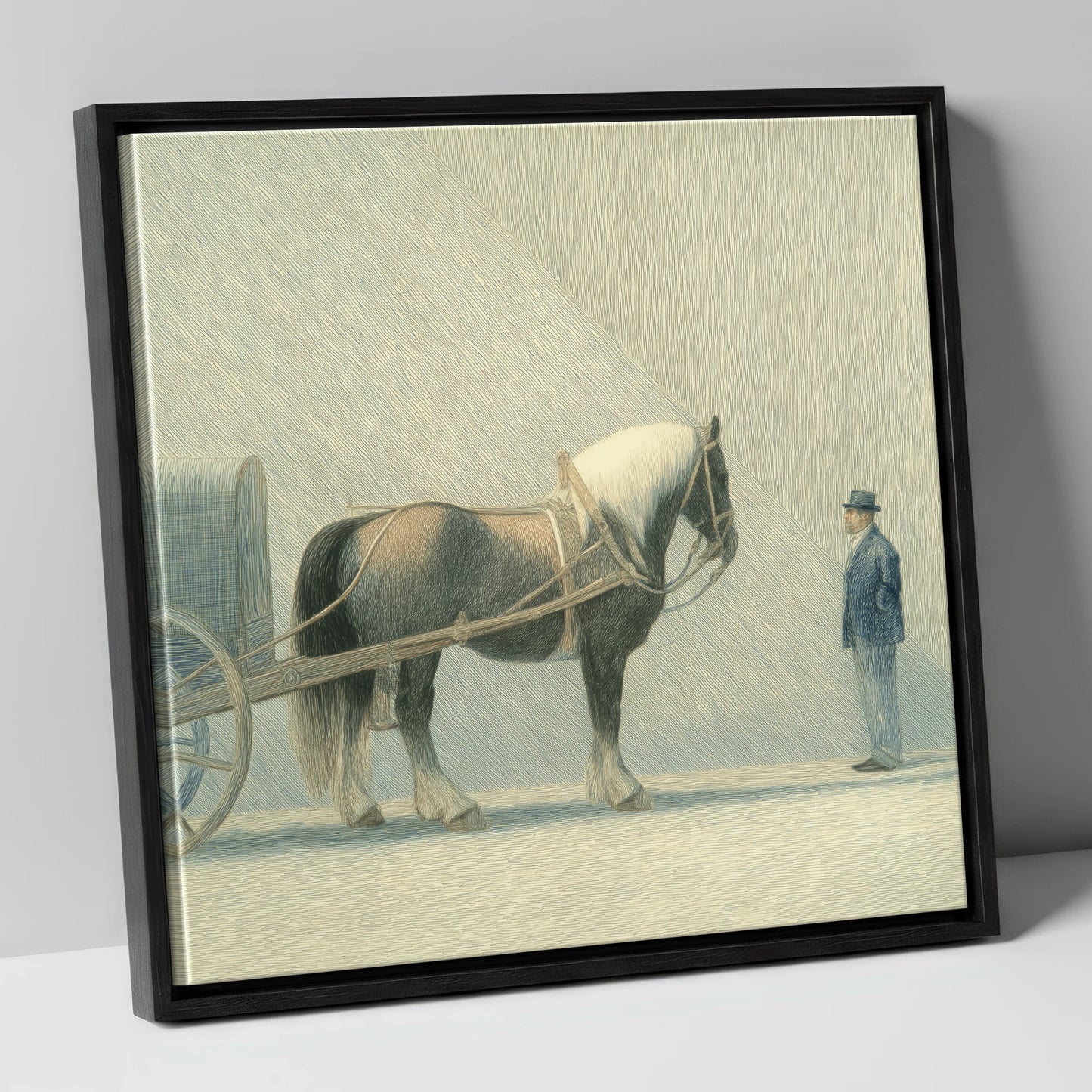 A Shared Resolve working horse canvas wall art in black frame