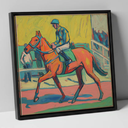 The Bold Contender racing horse canvas wall art in black frame