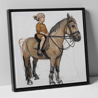 First Lessons horse & rider canvas wall art in black frame
