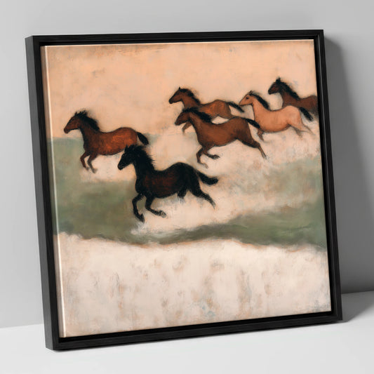 Silhouettes in the Dust wild horses canvas wall art in black frame