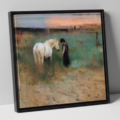 The Quiet Bond horse & rider canvas wall art in black frame