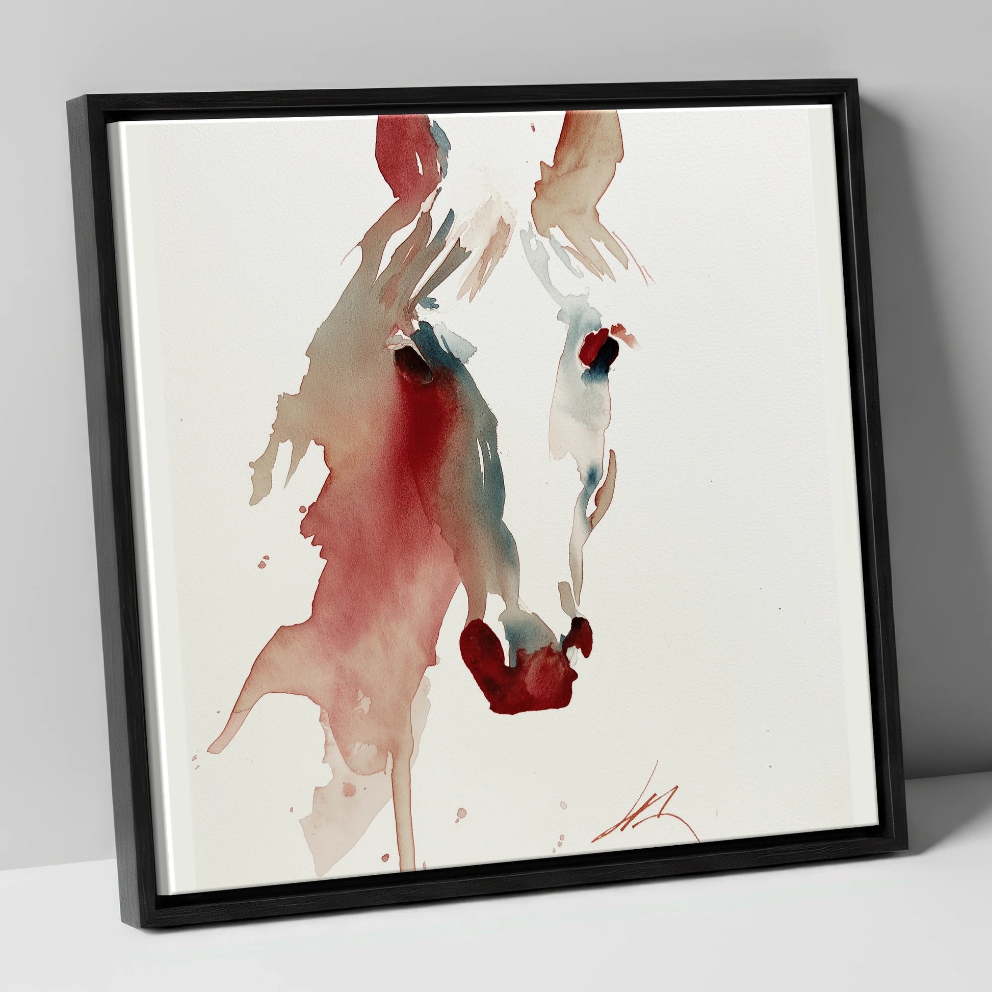 Fluid Crimson Portrait horse portrait canvas wall art in black frame