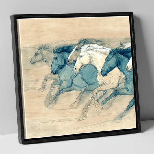 Rhythm of the Herd wild horses canvas wall art in black frame