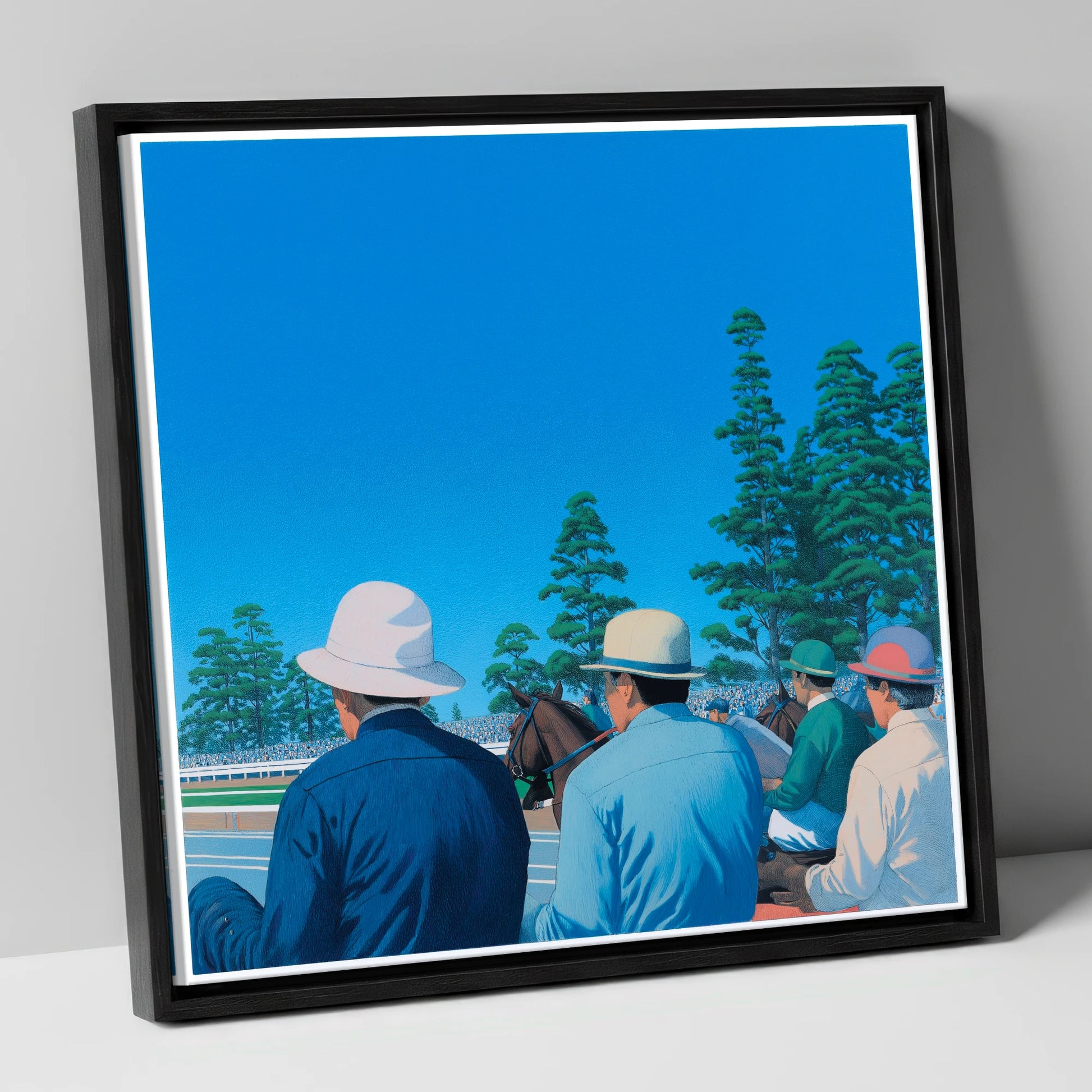 Trackside Anticipation racing horse canvas wall art in black frame