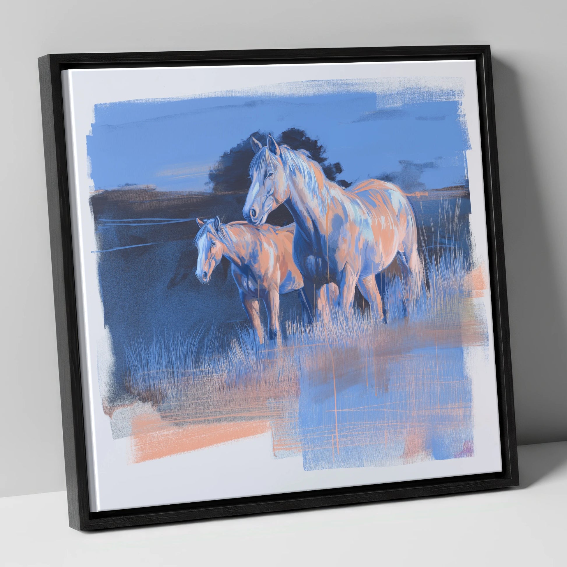 Twilight Companions wild horses canvas wall art in black frame