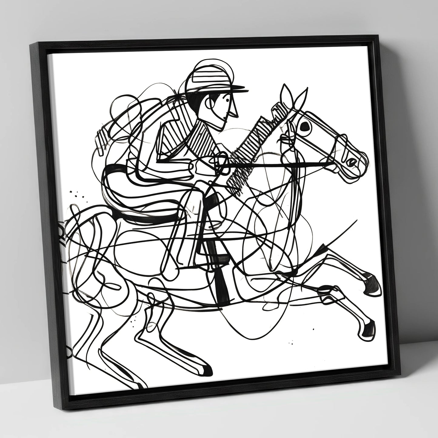 The Abstract Sprint racing horse canvas wall art in black frame