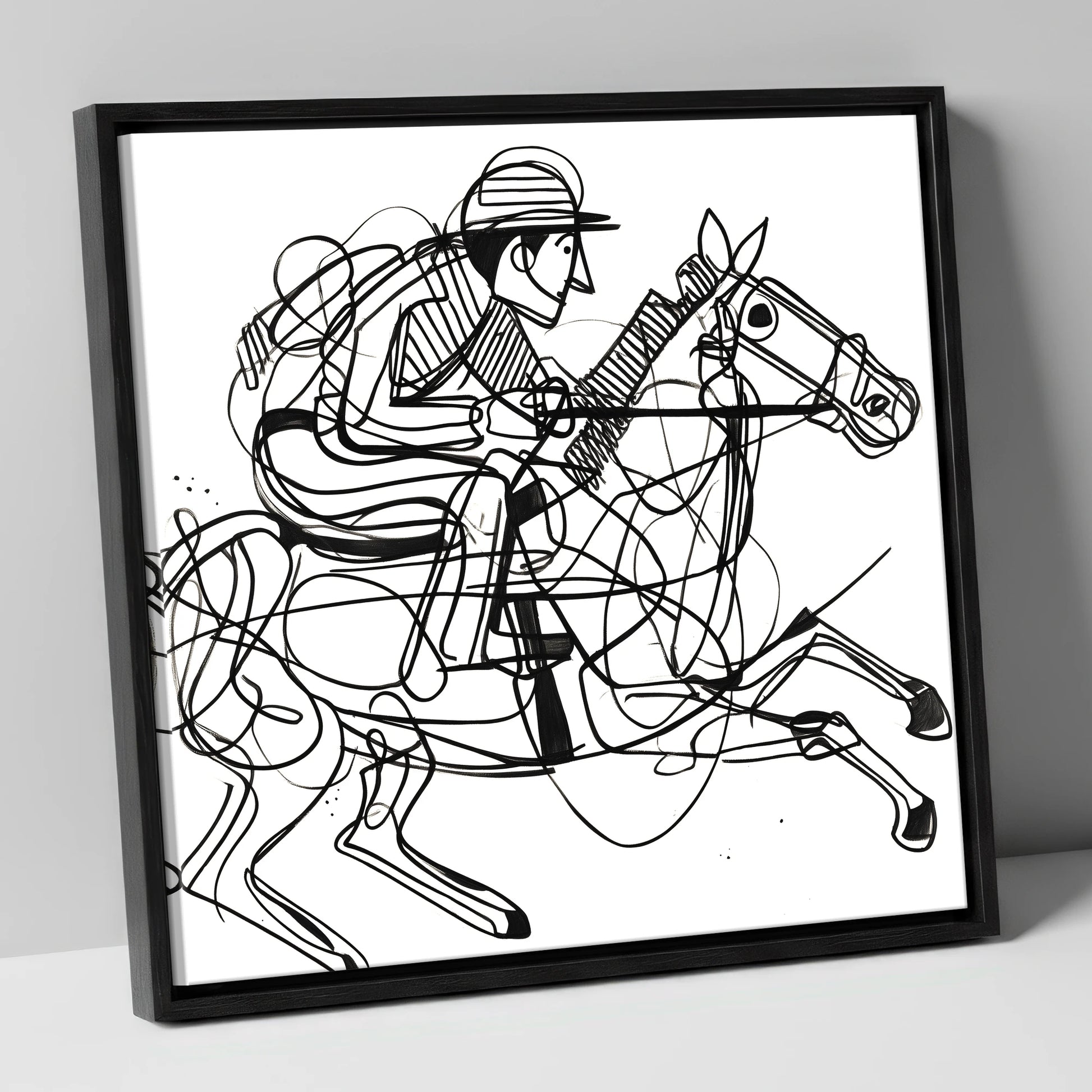 The Abstract Sprint racing horse canvas wall art in black frame