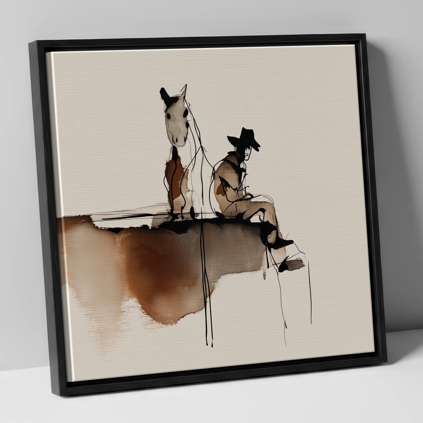 Resting on the Ridge western horse canvas wall art in black frame