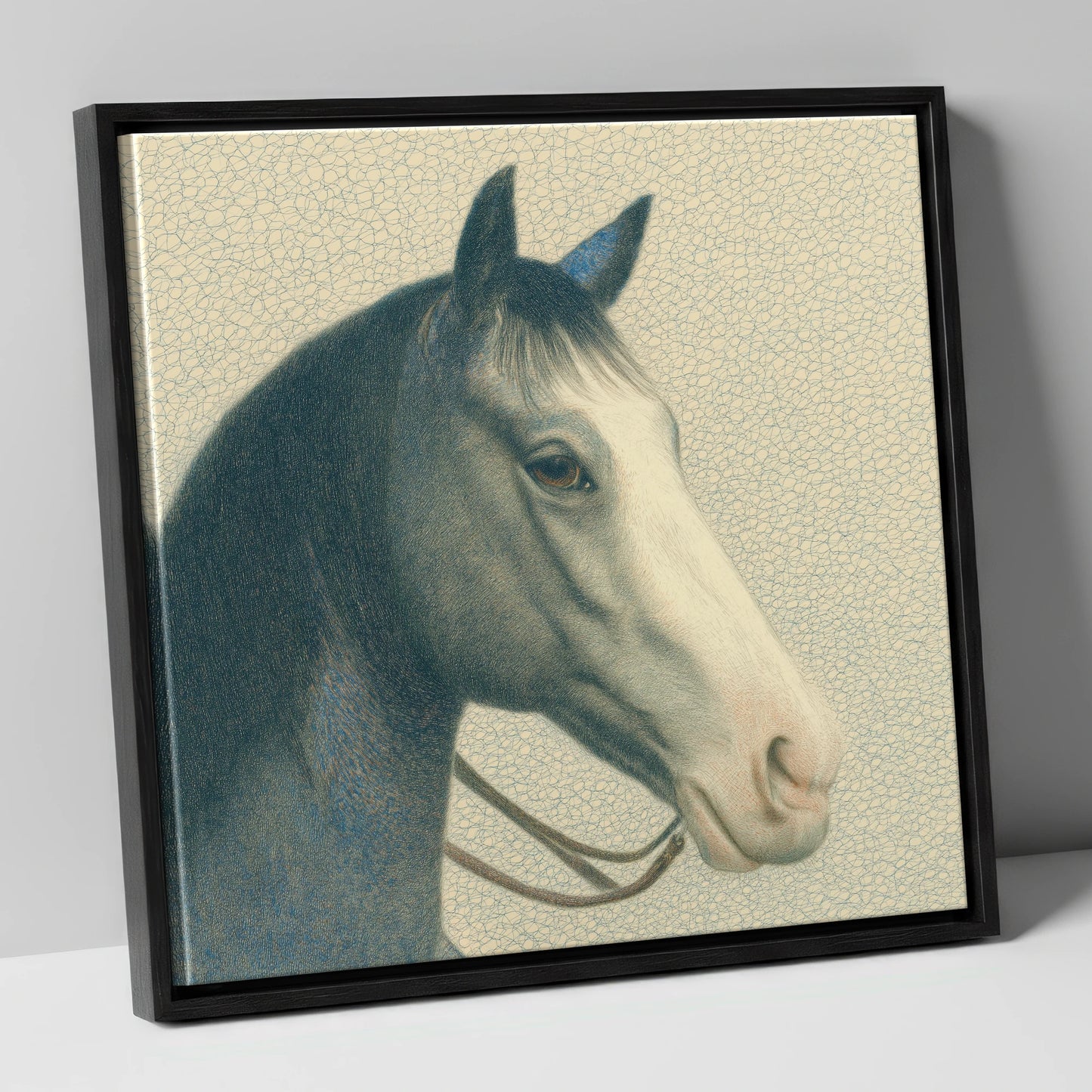 Noble Grey Portrait horse portrait canvas wall art in black frame
