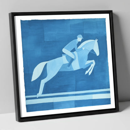 Azure Flight show jumping horse canvas wall art in black frame