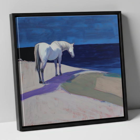 The Quiet Horizon horse landscape canvas wall art in black frame