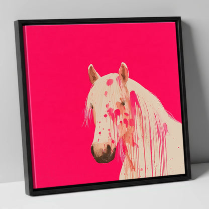 Modern Magenta Equine horse portrait canvas wall art in black frame