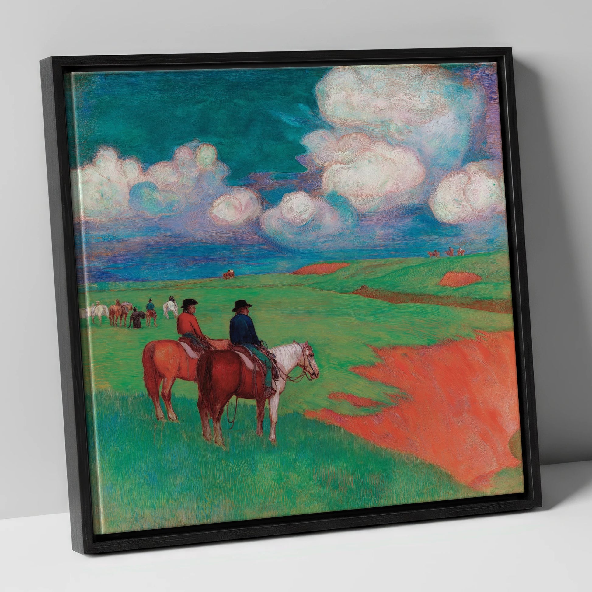 Vivid Frontier Horizons horse landscape canvas wall art in black frame
