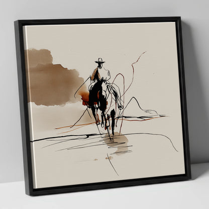 The Lone Rider western horse canvas wall art in black frame