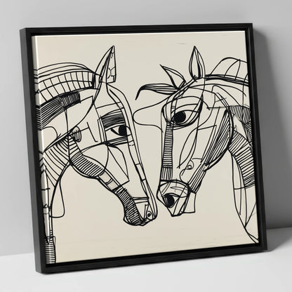 Linear Equine Connection horse portrait canvas wall art in black frame