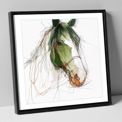 Verdant Equine Gaze horse breed canvas wall art in black frame
