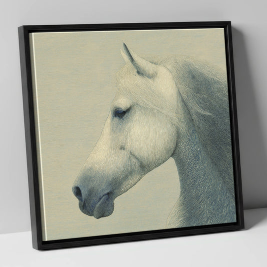 Timeless Grey Profile horse breed canvas wall art in black frame