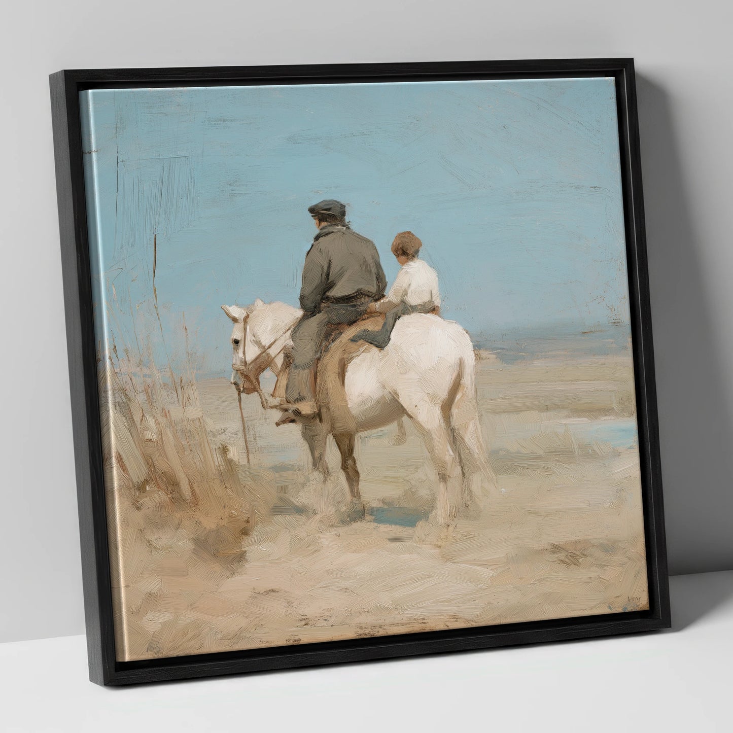 The Shared Journey horse & rider canvas wall art in black frame