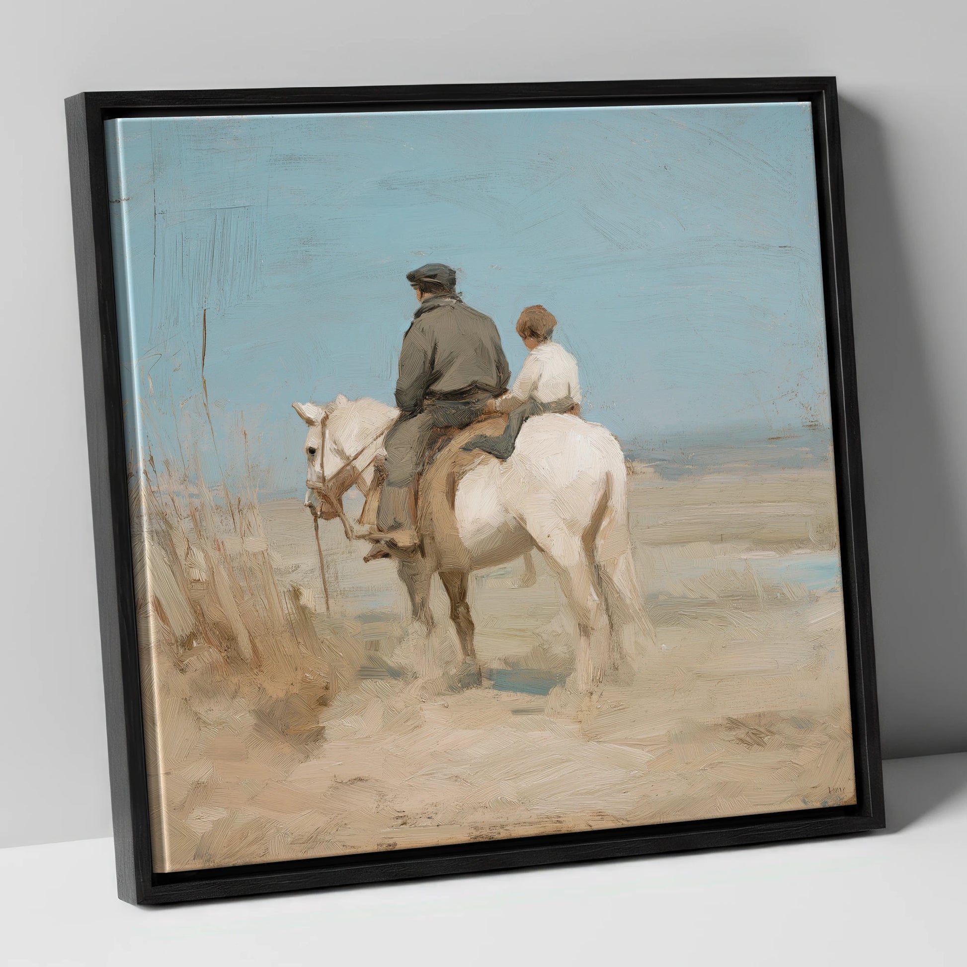 The Shared Journey horse & rider canvas wall art in black frame