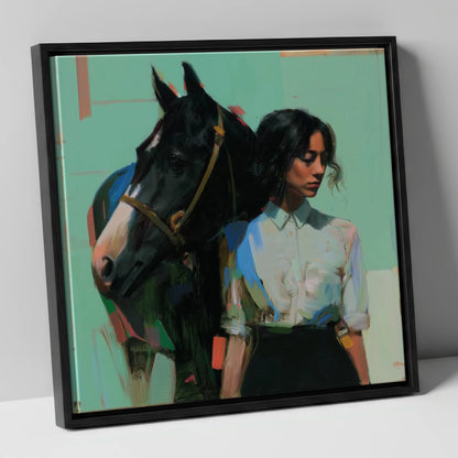 The Shared Silence horse & rider canvas wall art in black frame