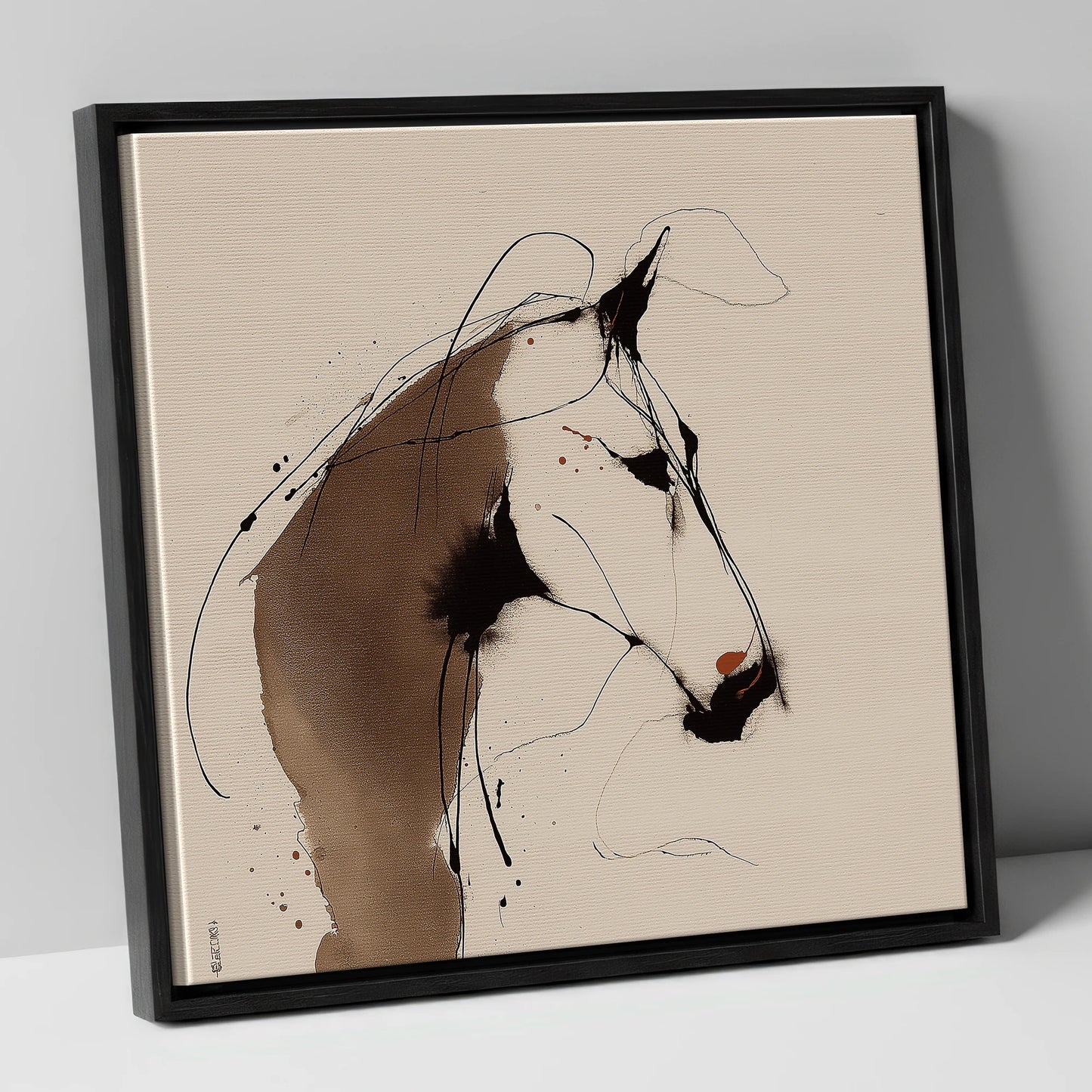Fluid Sepia Profile horse portrait canvas wall art in black frame
