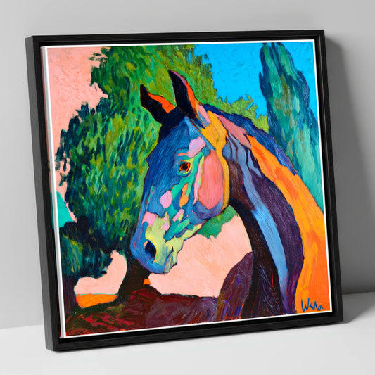 Vibrant Equine Expression horse portrait canvas wall art in black frame