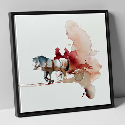 Crimson Passage working horse canvas wall art in black frame