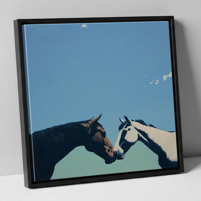 Quiet Connection horse portrait canvas wall art in black frame