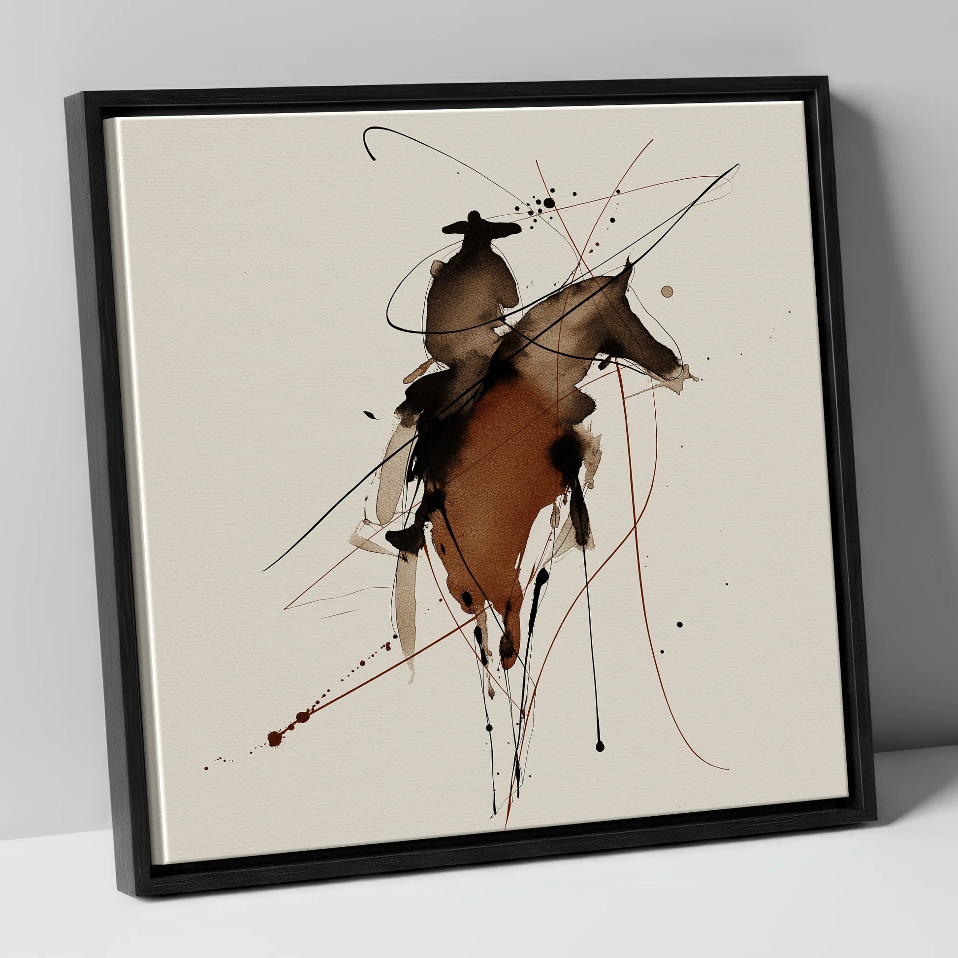 Shadows of the West western horse canvas wall art in black frame