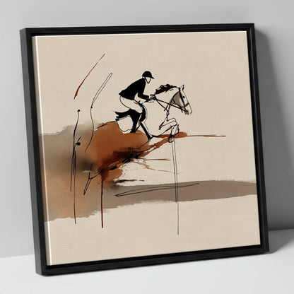 Dynamic Suspension show jumping horse canvas wall art in black frame