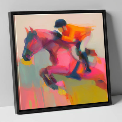 Vivid Ascent show jumping horse canvas wall art in black frame