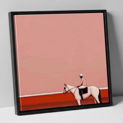 Dusty Rose Paddock racing horse canvas wall art in black frame