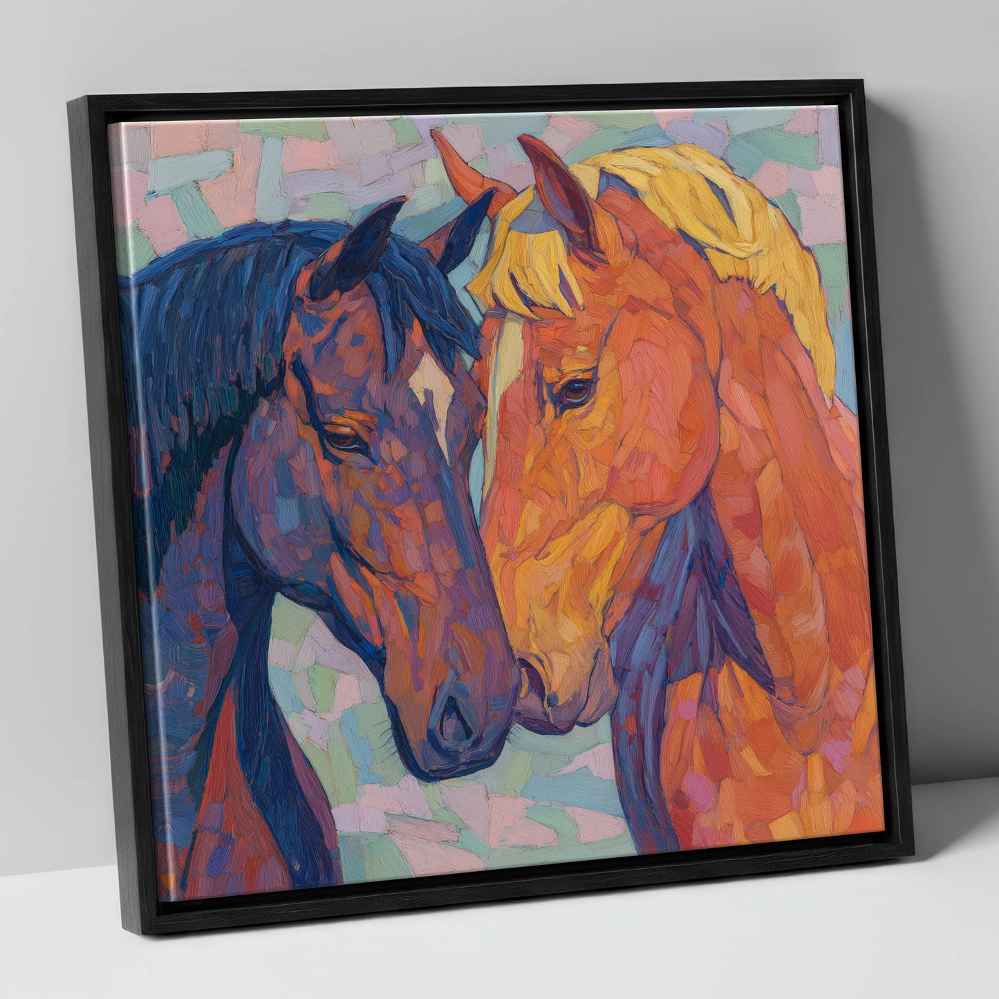 Kindred Spirits horse portrait canvas wall art in black frame