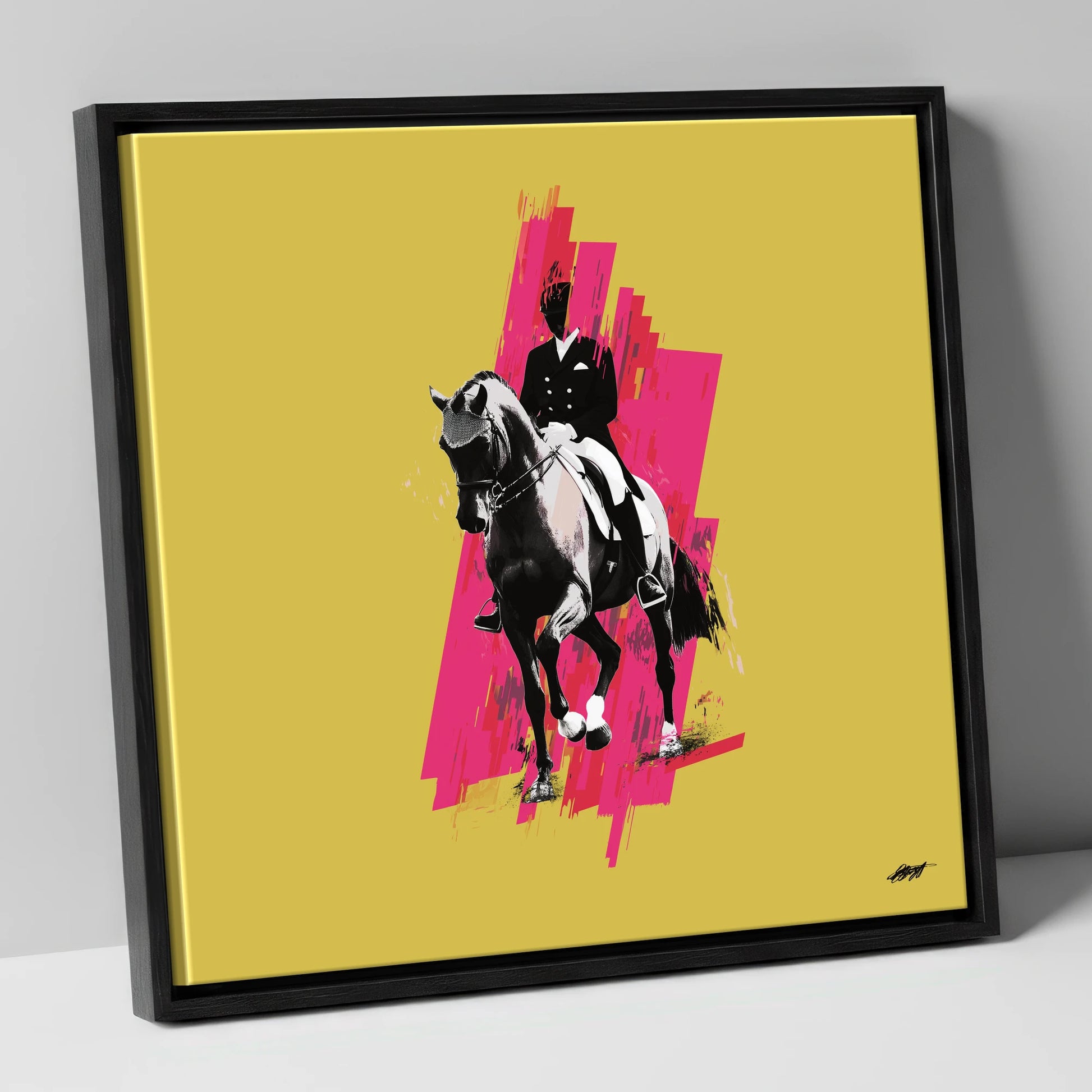 Bold Dressage Rhythm dressage horse canvas wall art in black frame